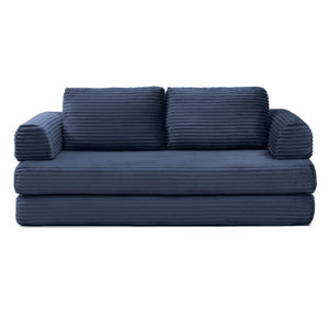 English Elm Convertible Floor Sofa Futon with Corduroy Upholstery for Living Room Lounging and Sleeping Blue W1117P434731