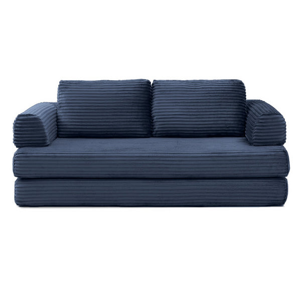 English Elm Convertible Floor Sofa Futon with Corduroy Upholstery for Living Room Lounging and Sleeping Blue W1117P434731