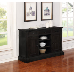 English Elm Larchmont Distressed Noir 3-drawer Server Sideboard — Dark Brown Wood, Durable Storage & Adjustable Shelves B062P353470