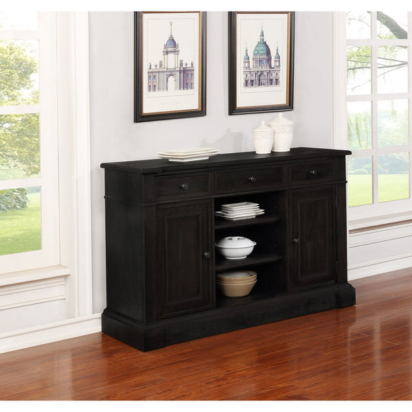 English Elm Larchmont Distressed Noir 3-drawer Server Sideboard — Dark Brown Wood, Durable Storage & Adjustable Shelves B062P353470