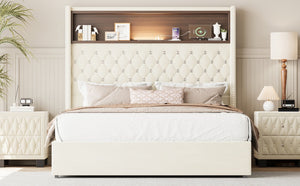 English Elm Full Velvet Wingback Platform Bed Tufted Headboard Shelf Usb Port Rivet Trim N733P368653A