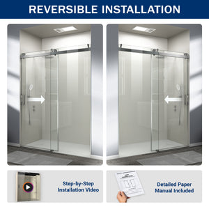 English Elm 56" Frameless Sliding Shower Door Tempered Glass Soft Close Brushed Nickel Bathroom W1920P193805