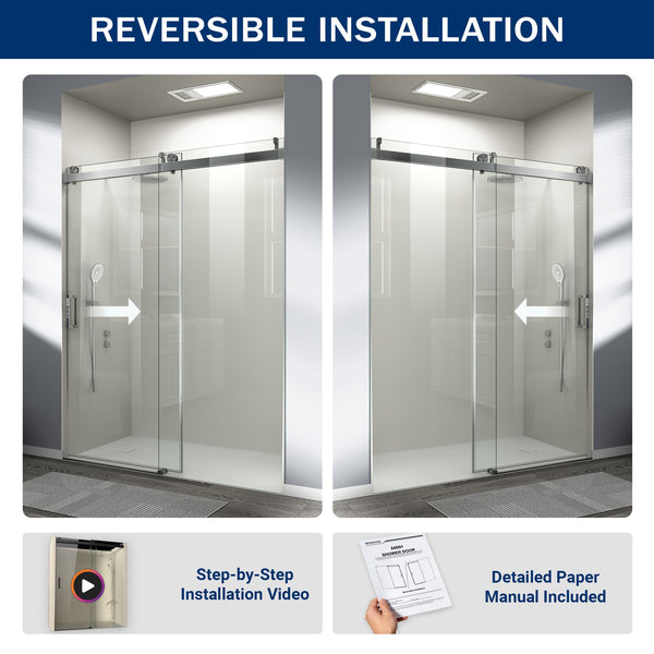 English Elm 56" Frameless Sliding Shower Door Tempered Glass Soft Close Brushed Nickel Bathroom W1920P193805