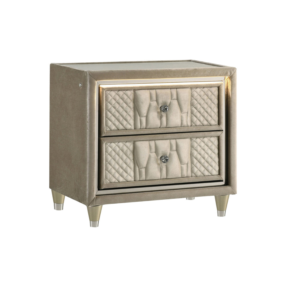 English Elm 2-drawer Quilted Velvet Nightstand with Led Lighting and Usb Charging Glam Bedroom B016P453630