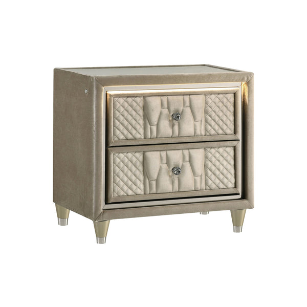 English Elm 2-drawer Quilted Velvet Nightstand with Led Lighting and Usb Charging Glam Bedroom B016P453630