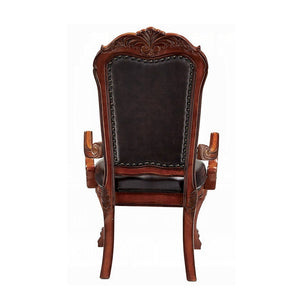 English Elm Brown Scalloped Arm Chair Set of 2 with Cherry Oak Frame, Nailhead Trim, Arched Back & Luxurious Faux Leather Upholstery - Elegant Craftsmanship for Dining or Living Spaces B062P209245