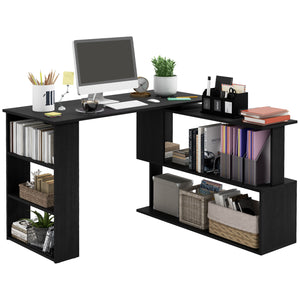 English Elm HOMCOM L Shaped Corner Desk with 360° Rotating Shelves, Space-Saving Workstation, Sturdy Black W2225P173999
