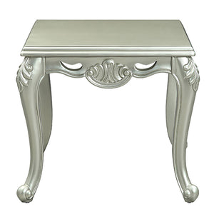 English Elm Champagne Leaf-Carved End Table with Cabriole Legs, Luxurious Traditional Square Accent Table, 27.5" B062P191055