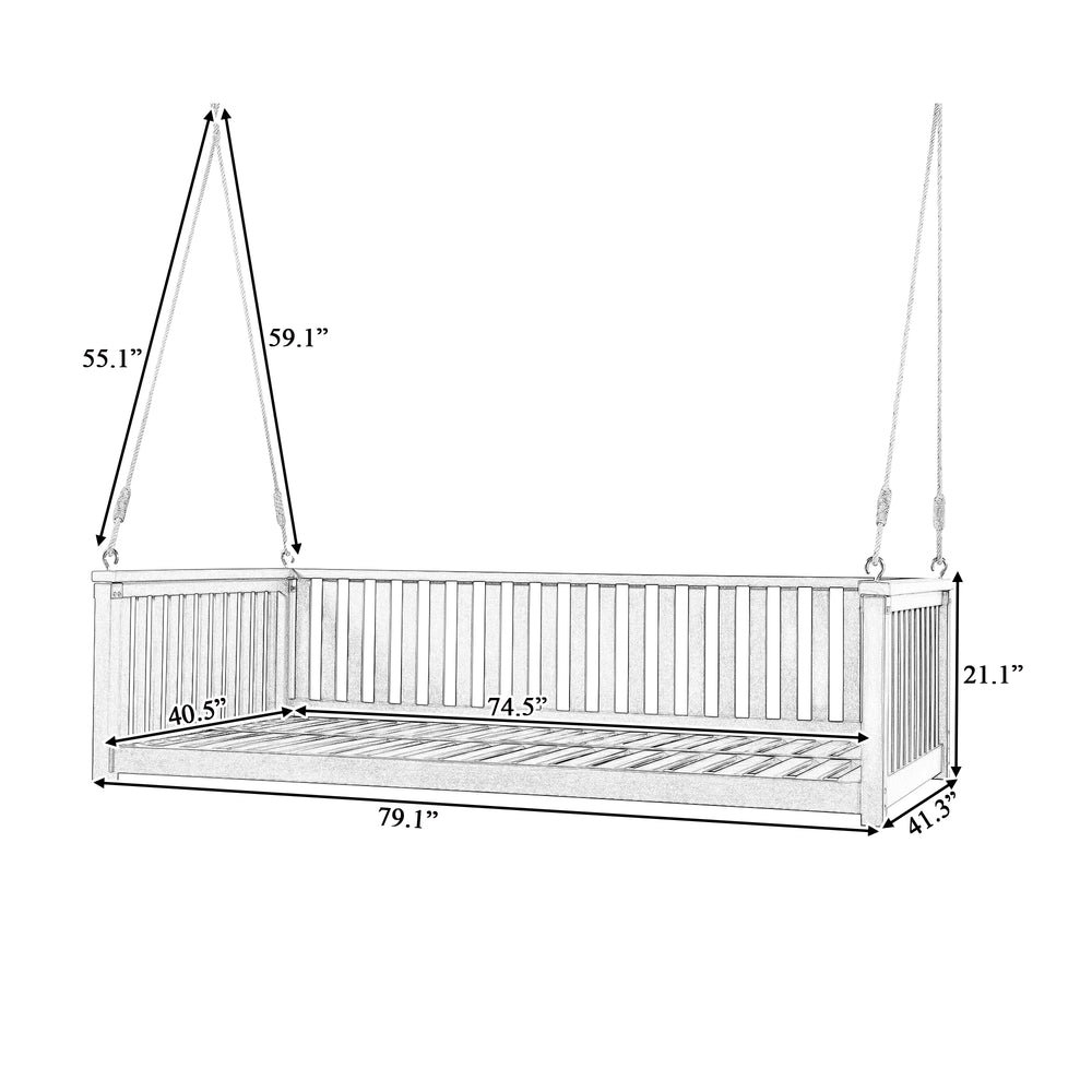 English Elm TOPMAX Acacia Patio Swing Bed Twin Size Teak – Weather‑Resistant Wooden Porch Swing, 350 lb Capacity N717P214425D