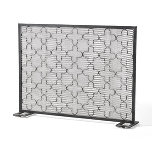 English Elm Christopher Knight Home® - FIRE Modern Single Panel Iron Fireplace Screen Black Brushed Silver – Clover Trellis Mesh Guard, 43x32 65180.00BBSILV