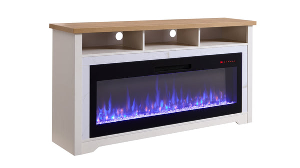 English Elm 70" Wood Tone Media Console with Built-in Electric Fireplace for Living Room Warmth W1769P291912