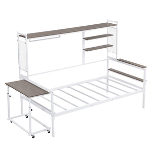 English Elm Twin Metal Daybed With Movable Desk, Shelves & Clothes Hanger - Ideal For Small Spaces & Dorms! N737P199195K-GIGA