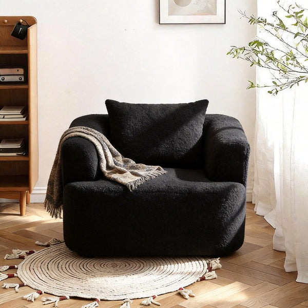 English Elm 360° 360 Swivel Teddy Velvet Accent Chair Plush Cocoon Seat for Living Room or Bedroom Black W5385P433221
