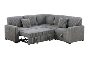 English Elm Modern Corduroy Three Piece Sectional Sofa with Storage Pull Out Bed and Usb Charging B011S02171