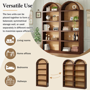 English Elm On-trend Farmhouse Two-tone Bookcase Set Arched Fabric Crown Open 5-tier Shelving Walnut N721P411205P