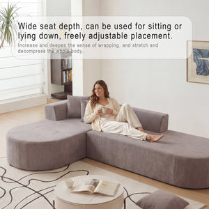 English Elm L-shaped Corduroy Sectional with Movable Ottoman Deep Foam Seats for Living Room W3670S00008