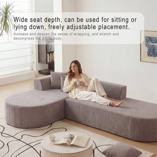 English Elm L-shaped Corduroy Sectional with Movable Ottoman Deep Foam Seats for Living Room W3670S00008