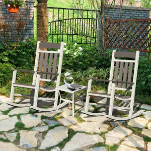 English Elm Outdoor HDPE Rocking Chairs Set of 3 – Weatherproof Oversized Patio Rockers, Ergonomic 380lb Support, Fade‑Resistant Elegance Grey+White W1859P360050