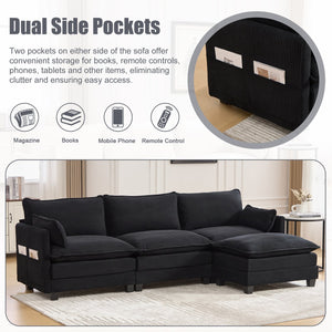 English Elm United We Win Modular Corduroy Sectional with Ottoman Low Profile Living Room Couch Black W1568S00260