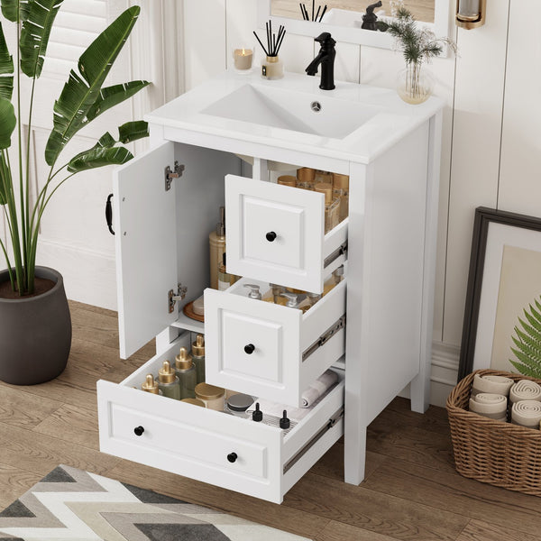 English Elm Christopher Knight Home® - 24 Freestanding Retro Bathroom Vanity with Ceramic Sink, Soft-Close Cabinet & Drawers, Painted MDF Finish White N759P292551K