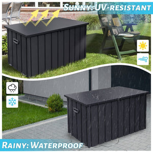 English Elm Outdoor Storage Box - 100 Gallon Waterproof Metal Deck Box With Lock, Wheels & Oxford Fabric Bag W1859P352905-GIGA