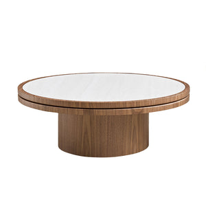 English Elm 35.43 Inch Round Sintered Stone Coffee Table with Mdf Pedestal Base for Modern Living W876S00343
