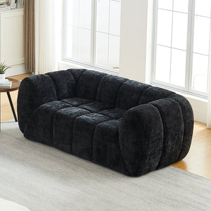 English Elm Chenille Cloud Sofa with Quilted Checkered Cushions and Piano Key Backrest Design W834P442227