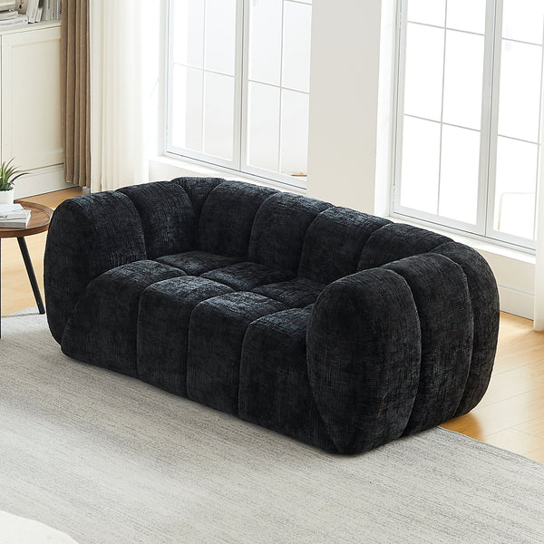 English Elm Chenille Cloud Sofa with Quilted Checkered Cushions and Piano Key Backrest Design W834P442227