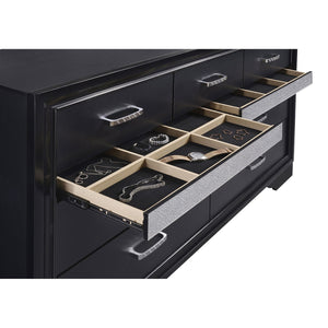 English Elm Annie Glam Twin Storage Bed Set with Crystal Hardware Glitter Panels and Jewelry Drawers Black B062S01614