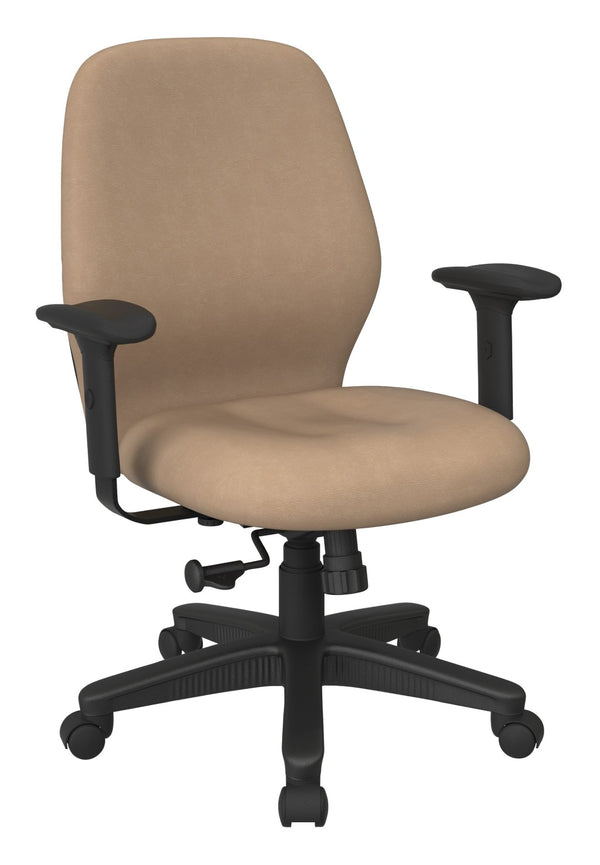 OSP Home Furnishings Mid Back Executive Office Chair Synchro Tilt Lumbar Support Ergonomic Padded Arms Buff 3121-R104