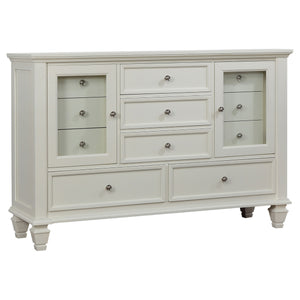 English Elm Cortina Queen Bedroom Set Carved Panel Hardwood Frame Cream Finish Nickel Hardware B062S00781