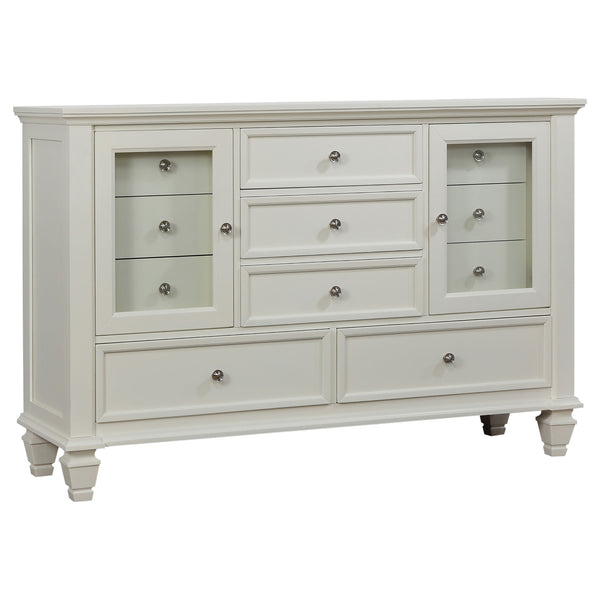English Elm Cortina Queen Bedroom Set Carved Panel Hardwood Frame Cream Finish Nickel Hardware B062S00781