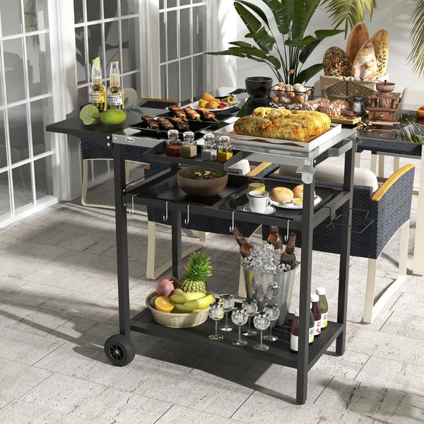 English Elm Outsunny Outdoor Bar Cart With Stainless Steel Top, Mobile 2-Tier Serving Station, Hooks & Storage W2225P174458-GIGA