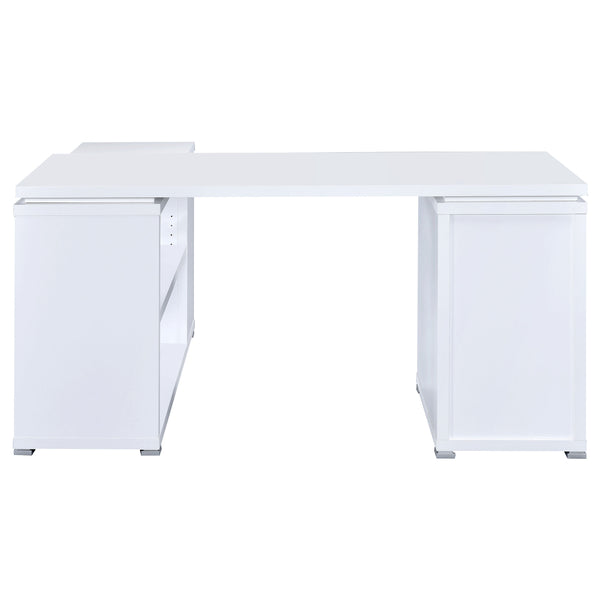 English Elm Tona Coastal L-Shape 3-Drawer Computer Desk with 5 Shelves, Weathered White Driftwood Finish B062P333443