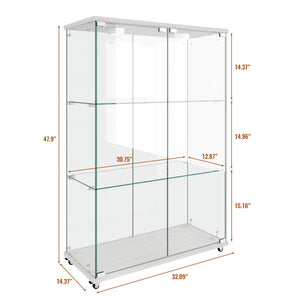 English Elm Modern Glass Display Cabinet With Led Lighting - Elegant 2-Door Showcase For Living Room & Bedroom W241P242928