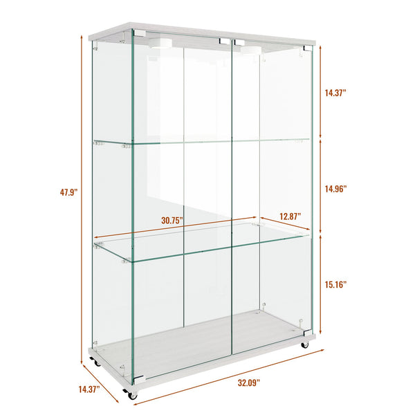 English Elm Modern Glass Display Cabinet With Led Lighting - Elegant 2-Door Showcase For Living Room & Bedroom W241P242928