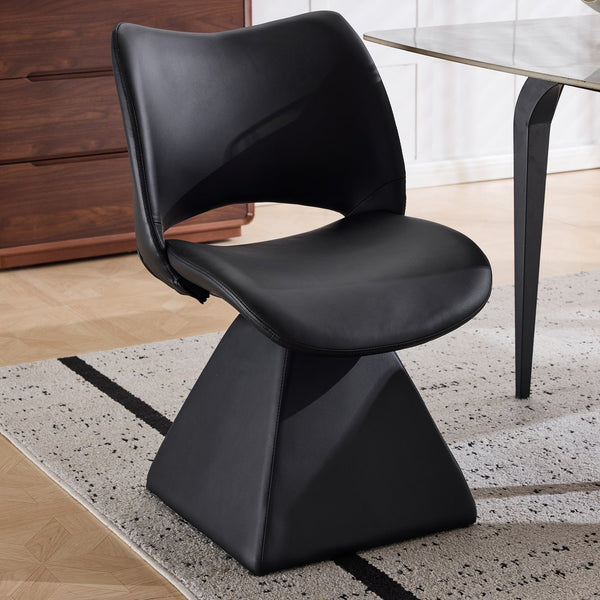 English Elm The Swivel Dining Chair with Hollow Cutout Back Faux Leather Hardwood Frame Modern Black W3612P436510