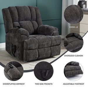 English Elm Dual Motor Power Lift Recliner Chenille Chair with Massage Heat and Infinite Positions Grey W3224P288492