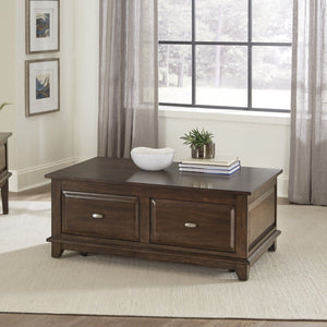 English Elm Transitional Lift Top Coffee Table Birch Veneer Cherry Finish with Two Storage Drawers B011P459303