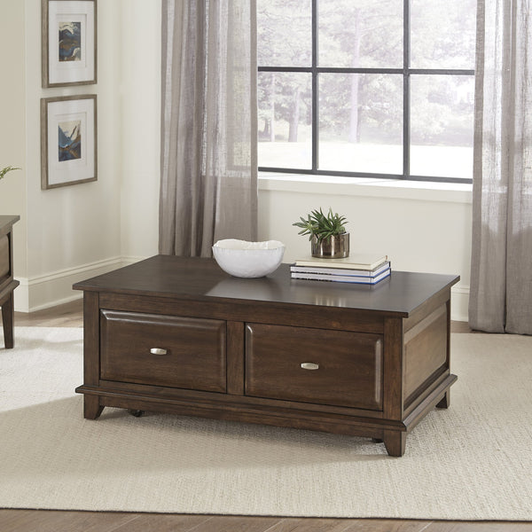 English Elm Transitional Lift Top Coffee Table Birch Veneer Cherry Finish with Two Storage Drawers B011P459303
