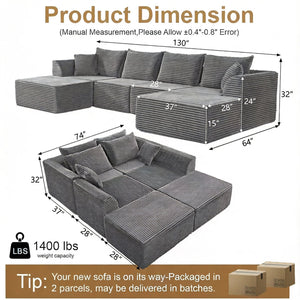 English Elm Modular U-shaped Sectional with Memory Foam Chenille Deep Seat Cloud Lounge Sofa Grey W5638S00002