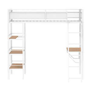 English Elm Metal Full Over Twin Bunk Bed with Built in Desk Powder Coated Steel Study Loft Matte White B016S00063