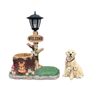 English Elm Labrador Mother and Pup Resin Garden Statue with Integrated Floral Planter Basin W5398P464250