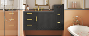 English Elm 30" Bathroom Vanity with Sink — Wall-Mounted Ceramic Basin, Soft-Close Storage, Floating Modern Design Black N710S324096B