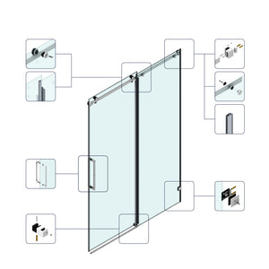 English Elm 60*66"Fixed & Sliding Shower Door - Modern Frameless Design, Strong Tempered Glass & Stainless Steel Hardware T3177P320610