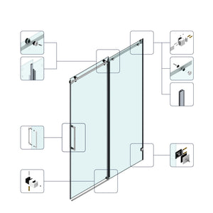 English Elm 60*66"fixed Sliding Shower Door Clear Tempered Glass Stainless Steel Frameless Spa T3177P320609