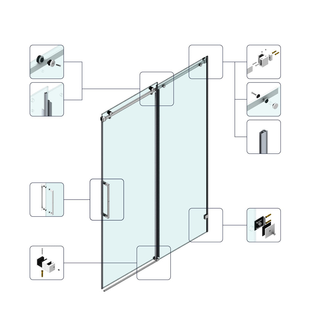English Elm 66*76"fixed Sliding Shower Door 10mm Tempered Glass Frameless Stainless Steel Spa Bath T3177P320617