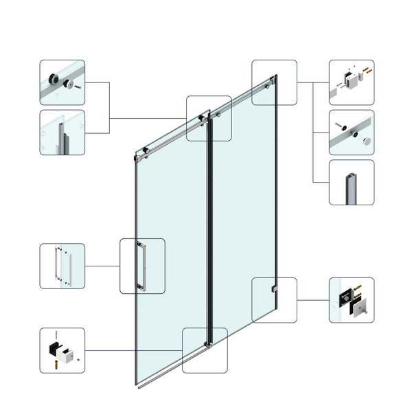 English Elm 66*76"fixed Sliding Shower Door 10mm Tempered Glass Frameless Stainless Steel Spa Bath T3177P320617