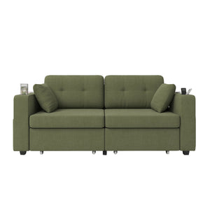 English Elm Sofas for Living Room Chenille Three Seat Couch with Usb Charging Storage and Cup Holder Olive W395S00146
