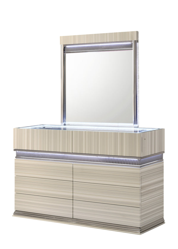 English Elm Leonor Queen Bedroom Set with Led Lighting Gray Wood Five Piece Modern Suite B009S02304